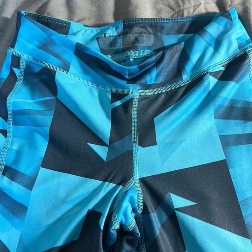 Champion Power Train Teal Navy Capri Leggings Size XS EUC #1614 - Picture 3 of 4